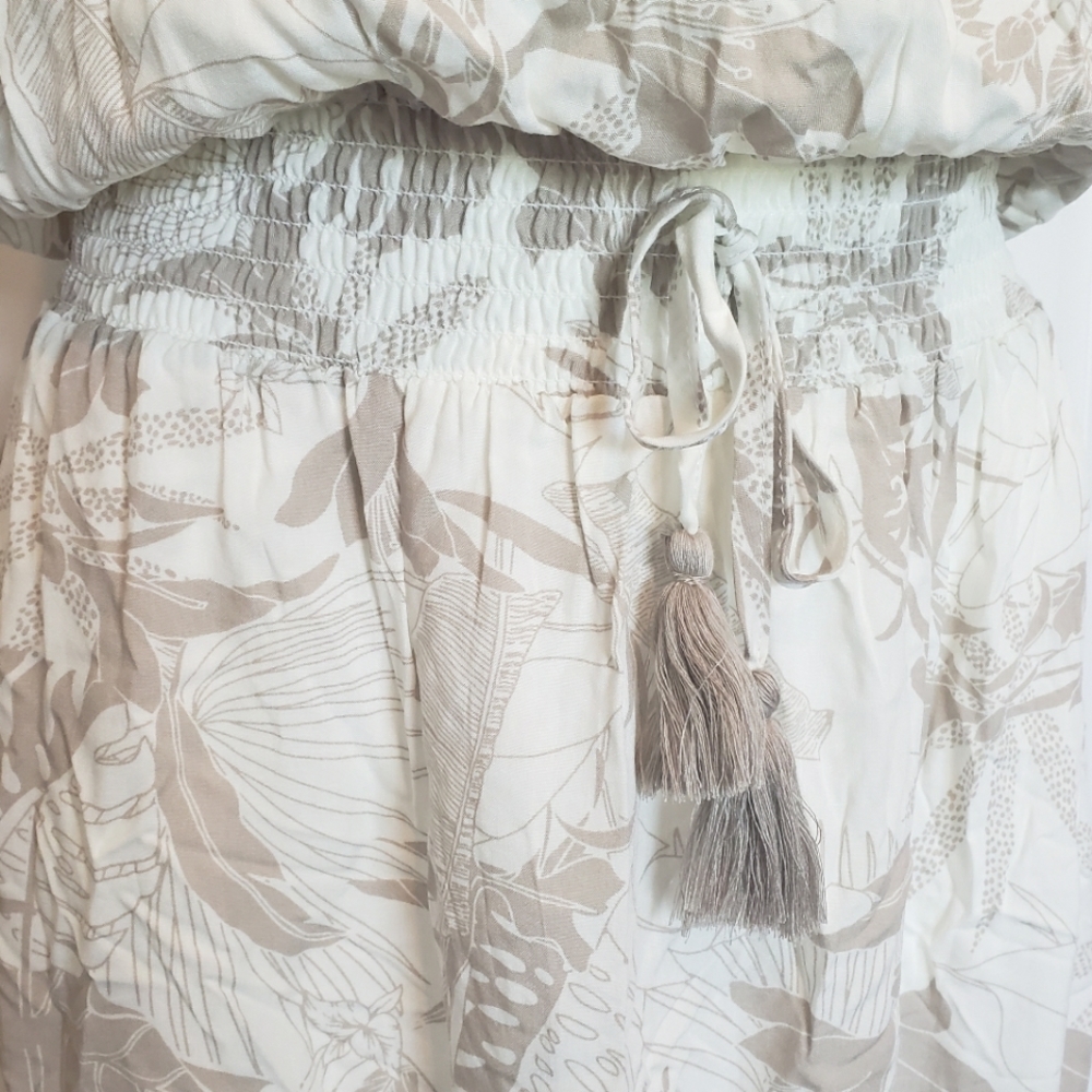 NWT Surf Gypsy Tan White Tropical Floral Strapless Slit Maxi Dress Swim Cover S - Picture 4 of 11
